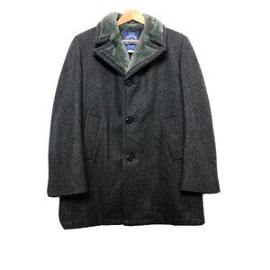 Vintage Sears Mens 40 M Faux Fur Lined Wool Overcoat Mid Length Coat Mint
